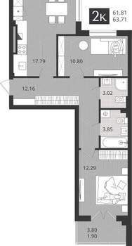 Студия квартира, сданный дом, 62м2, 1/4 этаж