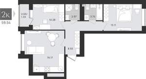 2-к квартира, вторичка, 60м2, 4/9 этаж