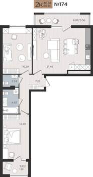 2-к квартира, вторичка, 80м2, 4/10 этаж