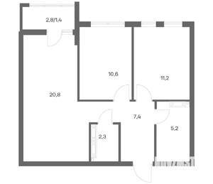 2-к квартира, строящийся дом, 59м2, 7/18 этаж