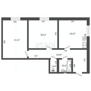3-к квартира, вторичка, 74м2, 4/4 этаж