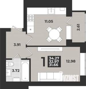 1-к квартира, вторичка, 34м2, 2/9 этаж