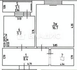 1-к квартира, вторичка, 42м2, 9/10 этаж