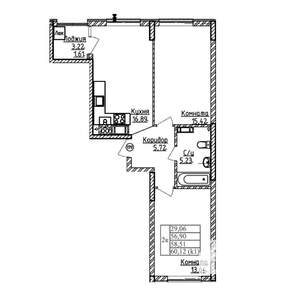 2-к квартира, строящийся дом, 59м2, 6/9 этаж