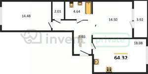 2-к квартира, вторичка, 64м2, 1/8 этаж
