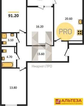 3-к квартира, вторичка, 91м2, 7/13 этаж