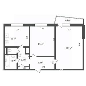 2-к квартира, вторичка, 53м2, 9/9 этаж