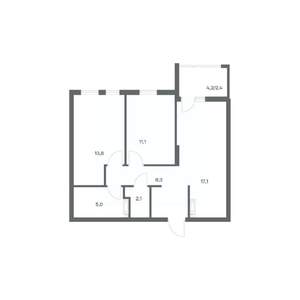 2-к квартира, строящийся дом, 60м2, 6/18 этаж