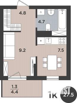 1-к квартира, вторичка, 28м2, 9/9 этаж