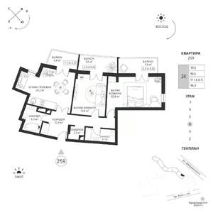 2-к квартира, вторичка, 97м2, 4/7 этаж