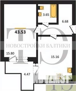 1-к квартира, вторичка, 44м2, 8/9 этаж