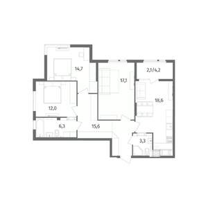 3-к квартира, строящийся дом, 90м2, 5/12 этаж