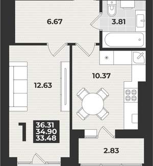 1-к квартира, вторичка, 37м2, 9/9 этаж