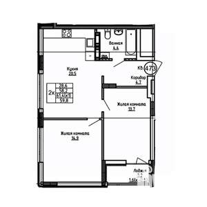 2-к квартира, вторичка, 60м2, 8/9 этаж