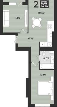 2-к квартира, вторичка, 57м2, 3/9 этаж