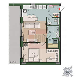 1-к квартира, вторичка, 54м2, 3/9 этаж