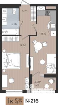 1-к квартира, вторичка, 48м2, 4/10 этаж