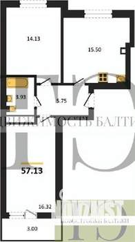 2-к квартира, вторичка, 57м2, 7/9 этаж