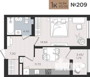 1-к квартира, вторичка, 40м2, 4/10 этаж