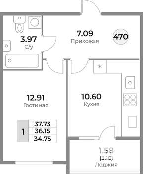 1-к квартира, вторичка, 36м2, 1/10 этаж