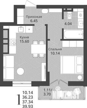 1-к квартира, строящийся дом, 37м2, 5/9 этаж