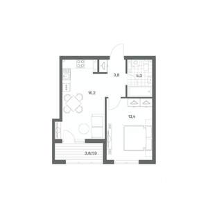 1-к квартира, строящийся дом, 40м2, 7/18 этаж