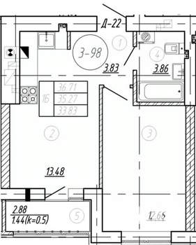 1-к квартира, вторичка, 35м2, 2/9 этаж