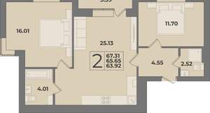 2-к квартира, вторичка, 67м2, 1/9 этаж