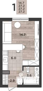 1-к квартира, вторичка, 28м2, 1/12 этаж