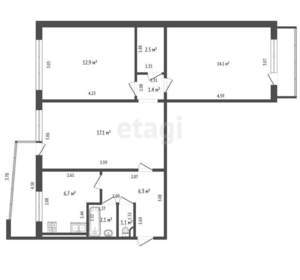 3-к квартира, вторичка, 64м2, 9/9 этаж