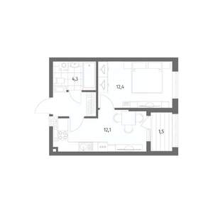 1-к квартира, строящийся дом, 34м2, 8/8 этаж