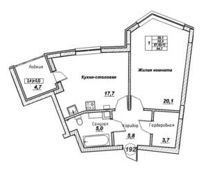 1-к квартира, вторичка, 55м2, 2/7 этаж