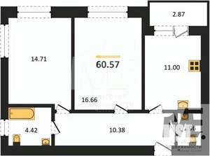 2-к квартира, вторичка, 61м2, 1/9 этаж