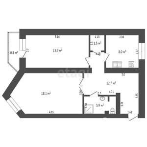 2-к квартира, вторичка, 60м2, 1/4 этаж