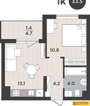 1-к квартира, вторичка, 34м2, 2/9 этаж