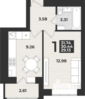 1-к квартира, вторичка, 32м2, 2/9 этаж