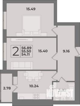 2-к квартира, строящийся дом, 57м2, 5/9 этаж