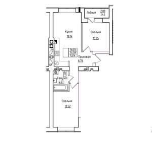 2-к квартира, строящийся дом, 55м2, 2/9 этаж