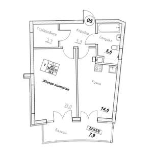 1-к квартира, вторичка, 51м2, 2/7 этаж