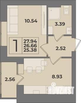 1-к квартира, вторичка, 28м2, 1/9 этаж