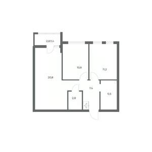 2-к квартира, строящийся дом, 58м2, 2/18 этаж