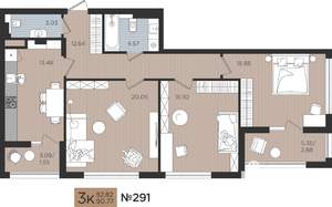 3-к квартира, строящийся дом, 91м2, 2/10 этаж