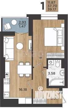 1-к квартира, вторичка, 40м2, 12/16 этаж