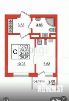 1-к квартира, вторичка, 27м2, 2/9 этаж