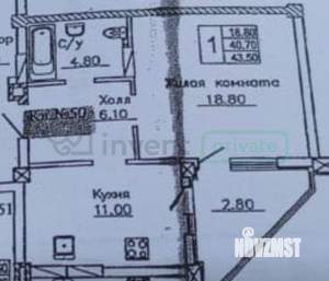 1-к квартира, вторичка, 42м2, 9/16 этаж