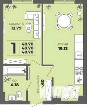 1-к квартира, строящийся дом, 41м2, 1/8 этаж