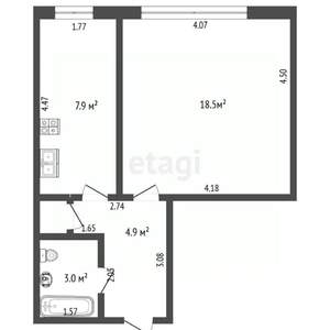 1-к квартира, вторичка, 34м2, 4/5 этаж