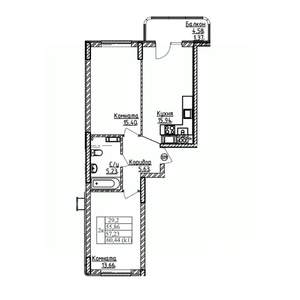2-к квартира, вторичка, 57м2, 9/9 этаж