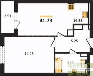 1-к квартира, вторичка, 42м2, 1/9 этаж