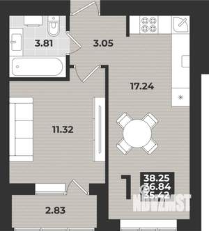 1-к квартира, вторичка, 38м2, 4/9 этаж